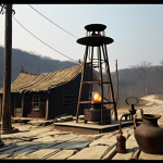 **

*   **Prompt:**  Historical scene depicting early oil exploration. Focus on ancient civilizations using oil lamps and medicines, contrasted with a 19th-century oil well in Pennsylvania.  Include elements of early natural gas pipelines in China.

**