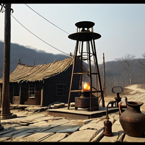 Home 14 **
* **Prompt:** Historical scene depicting early oil exploration. Focus on ancient civilizations using oil lamps and medicines, contrasted with a 19th-century oil well in Pennsylvania. Include elements of early natural gas pipelines in China.
**